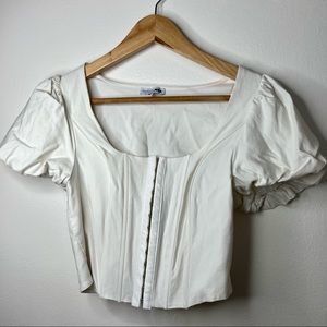 Fashion Nova, corset top, puff sleeves, white, like new, size Medium